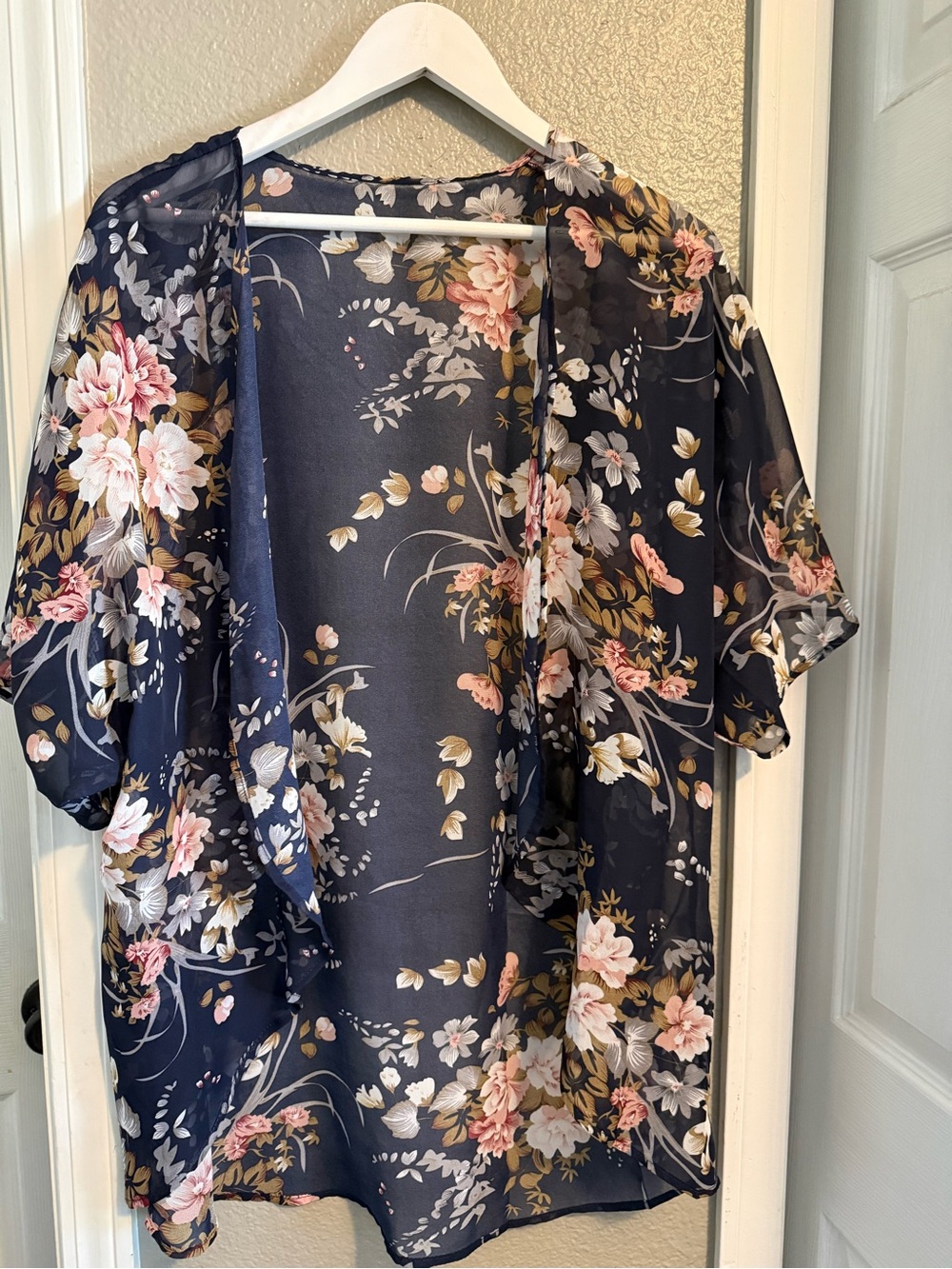 Floral Navy Sheer Kimono Cover-Up- Small